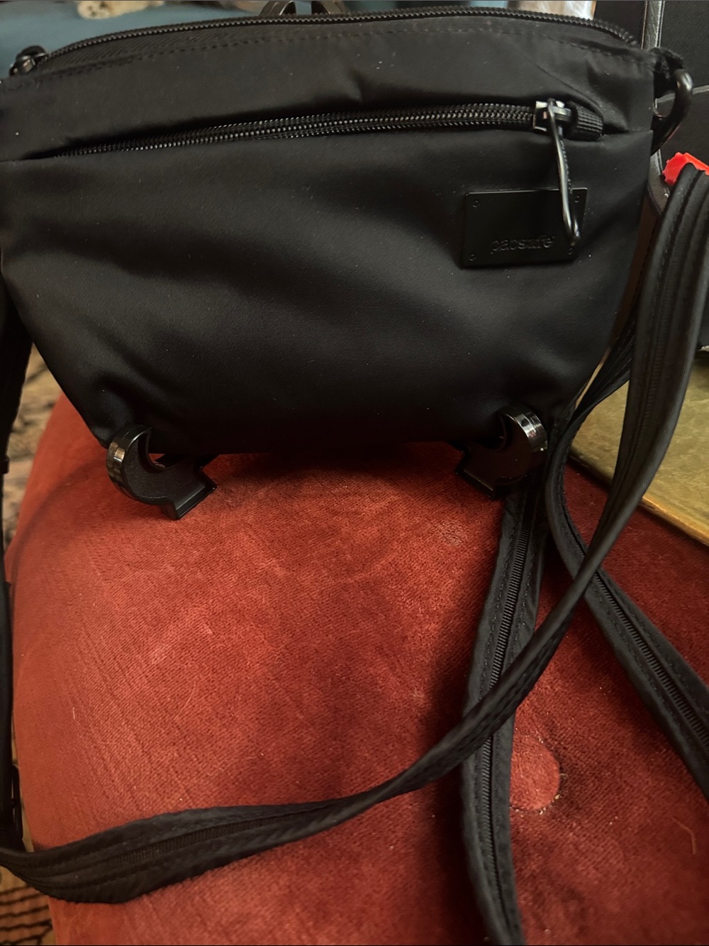 Pacsafe Black Nylon Crossbody Belt Bag with Zip Front